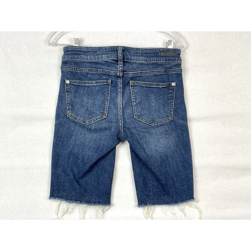 Anthropologie Pilcro Women 28 Shorts High Rise Slim Bermuda Raw Hem Dark Wash - Picture 7 of 9